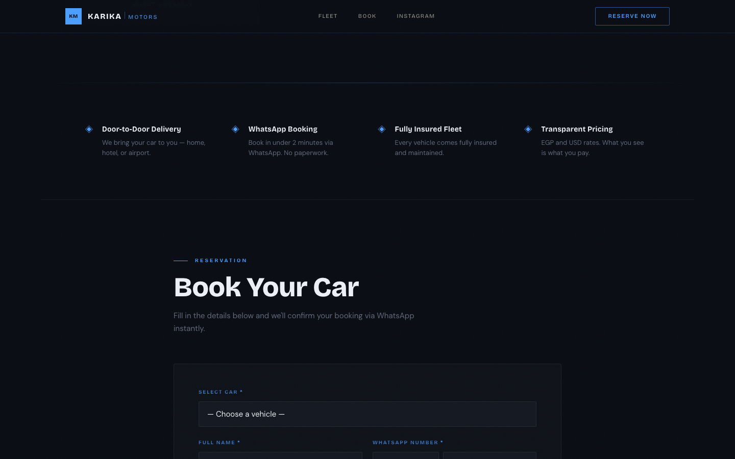 Karika Motors — reservations